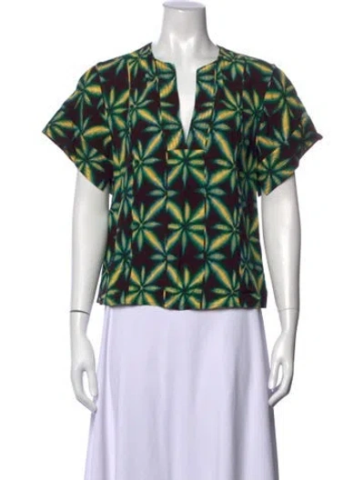 Pre-owned Ulla Johnson Printed V-neck Blouse In Green