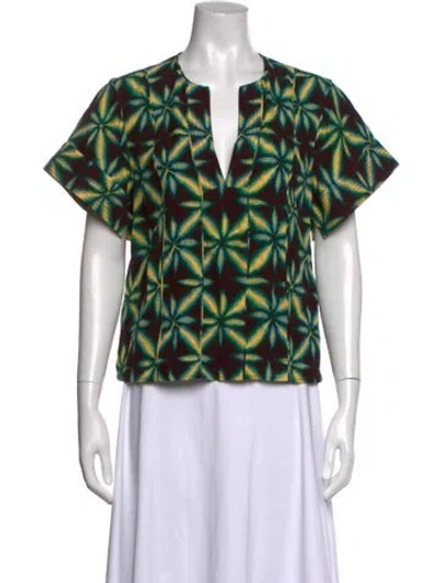 Pre-owned Ulla Johnson Printed V-neck Blouse In Green