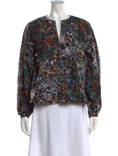 Pre-owned Ulla Johnson Printed V-neck Blouse In Grey