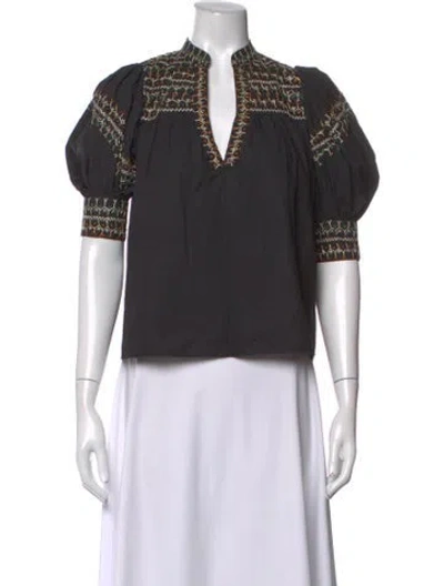 Pre-owned Ulla Johnson Printed V-neck Blouse In Grey