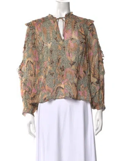 Pre-owned Ulla Johnson Printed V-neck Blouse In Metallic/neutrals