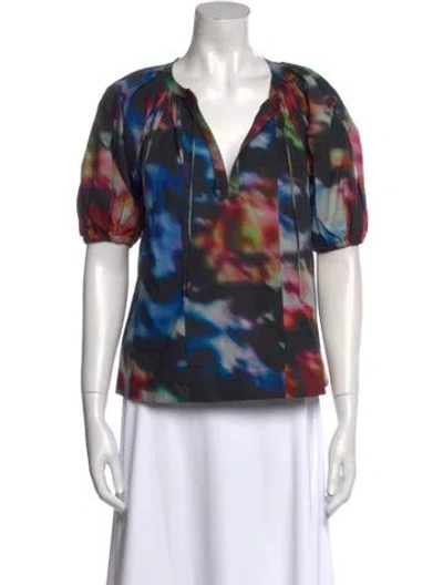 Pre-owned Ulla Johnson Printed V-neck Blouse In Multi