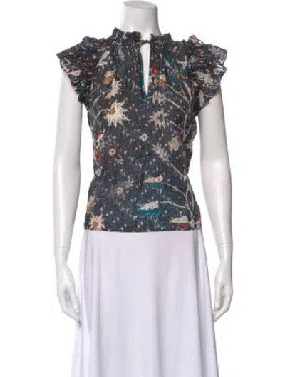 Pre-owned Ulla Johnson Printed V-neck Blouse In Multi