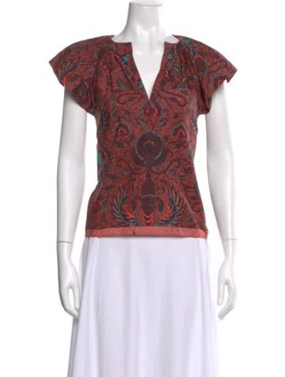 Pre-owned Ulla Johnson Printed V-neck Blouse In Multi