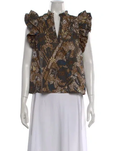 Pre-owned Ulla Johnson Printed V-neck Blouse In Multi