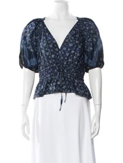 Pre-owned Ulla Johnson Printed V-neck Blouse In Multi