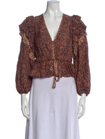 Pre-owned Ulla Johnson Printed V-neck Blouse In Multi