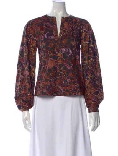 Pre-owned Ulla Johnson Printed V-neck Blouse In Multi