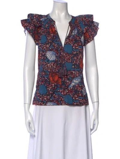 Pre-owned Ulla Johnson Printed V-neck Blouse In Multi