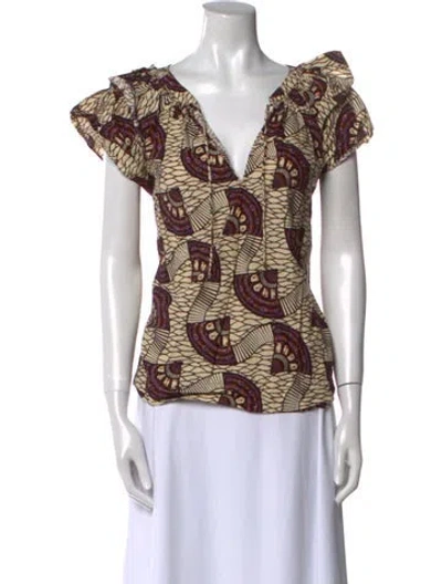 Pre-owned Ulla Johnson Printed V-neck Blouse In Neutral
