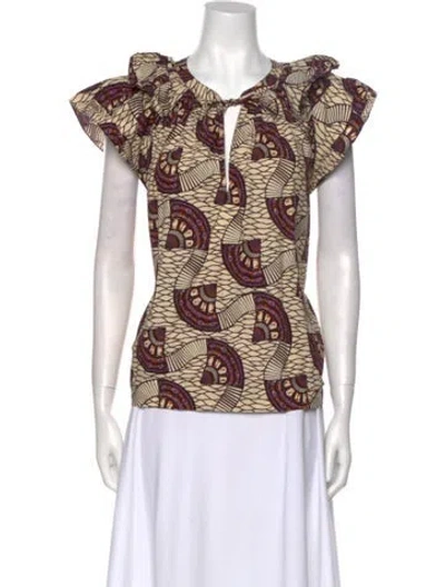 Pre-owned Ulla Johnson Printed V-neck Blouse In Neutral