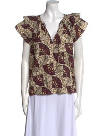 Pre-owned Ulla Johnson Printed V-neck Blouse In Neutral