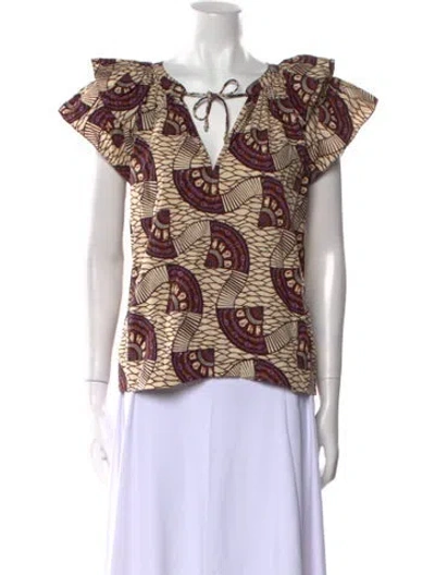 Pre-owned Ulla Johnson Printed V-neck Blouse In Neutral