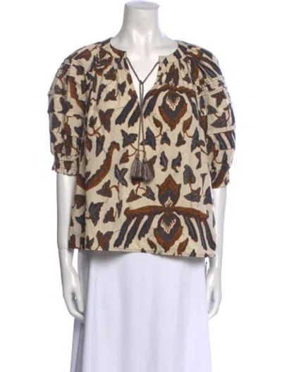Pre-owned Ulla Johnson Printed V-neck Blouse In Neutral