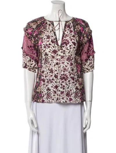Pre-owned Ulla Johnson Printed V-neck Blouse In Neutral