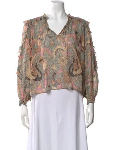 Pre-owned Ulla Johnson Printed V-neck Blouse In Neutral