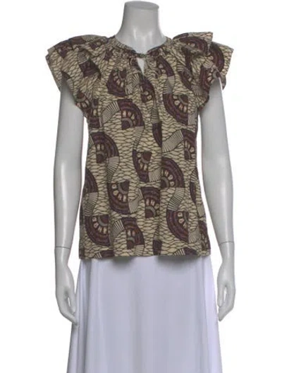 Pre-owned Ulla Johnson Printed V-neck Blouse In Neutral