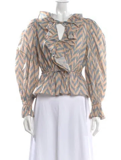Pre-owned Ulla Johnson Printed V-neck Blouse In Neutral
