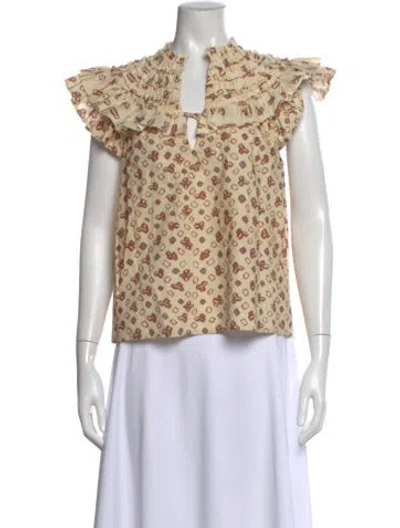 Pre-owned Ulla Johnson Printed V-neck Blouse In Neutral