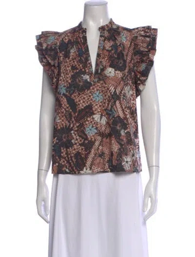 Pre-owned Ulla Johnson Printed V-neck Blouse In Neutral