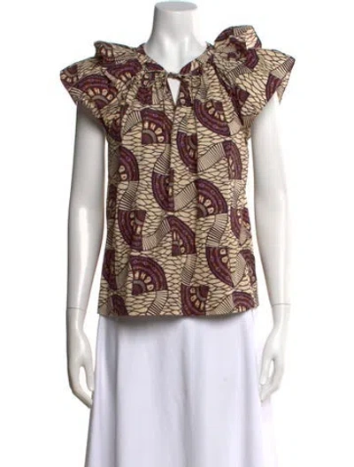 Pre-owned Ulla Johnson Printed V-neck Blouse In Neutral