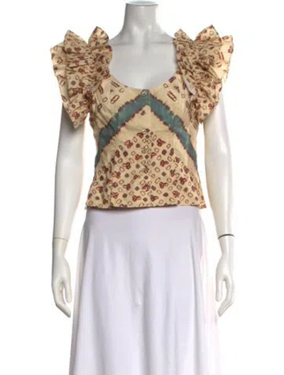 Pre-owned Ulla Johnson Printed V-neck Blouse In Neutrals
