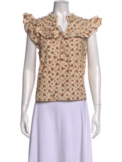 Pre-owned Ulla Johnson Printed V-neck Blouse In Neutrals