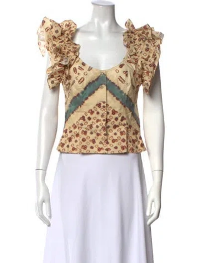 Pre-owned Ulla Johnson Printed V-neck Blouse In Neutrals