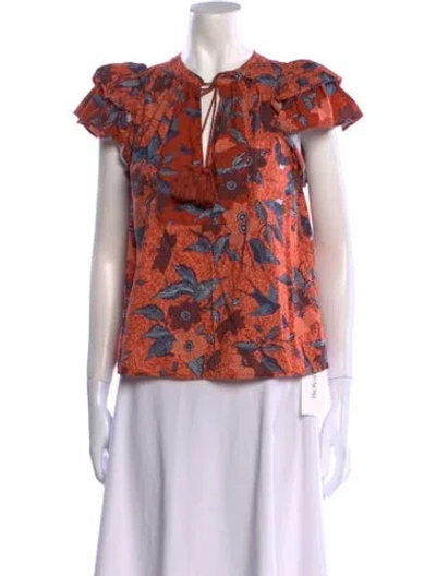 Pre-owned Ulla Johnson Printed V-neck Blouse In Orange