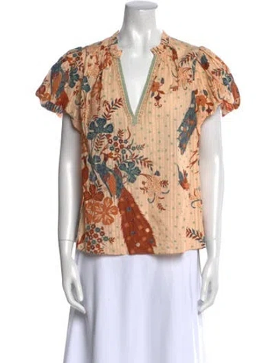 Pre-owned Ulla Johnson Printed V-neck Blouse In Orange