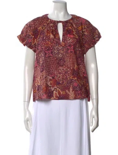 Pre-owned Ulla Johnson Printed V-neck Blouse In Orange/purple