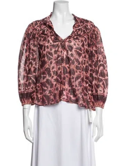 Pre-owned Ulla Johnson Printed V-neck Blouse In Pink