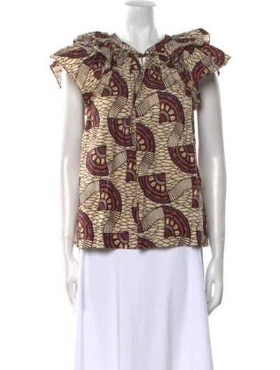 Pre-owned Ulla Johnson Printed V-neck Blouse In Purple
