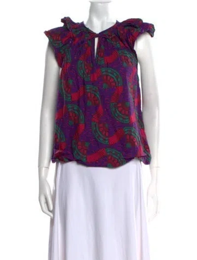 Pre-owned Ulla Johnson Printed V-neck Blouse In Purple
