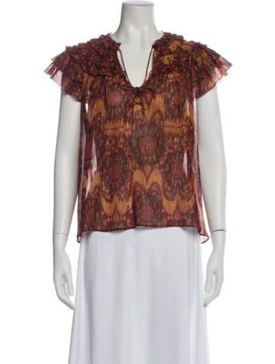 Pre-owned Ulla Johnson Printed V-neck Blouse In Purple