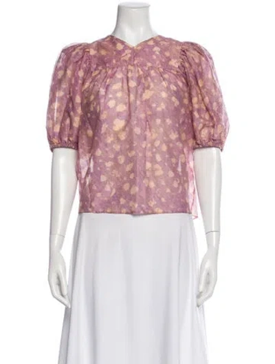 Pre-owned Ulla Johnson Printed V-neck Blouse In Purple