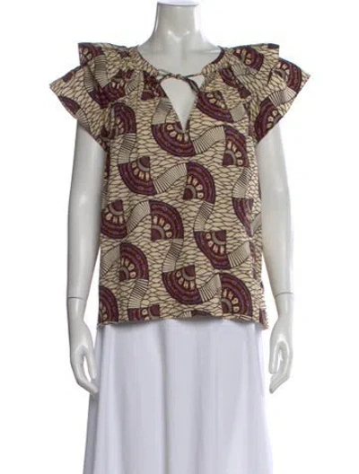 Pre-owned Ulla Johnson Printed V-neck Blouse In Purple