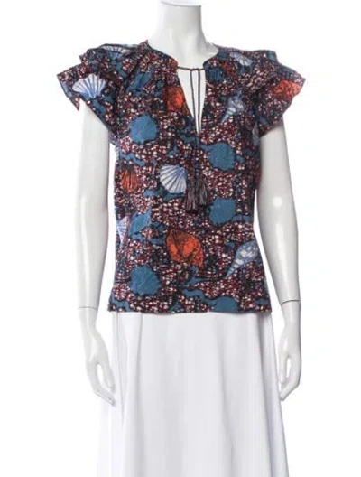 Pre-owned Ulla Johnson Printed V-neck Blouse In Red