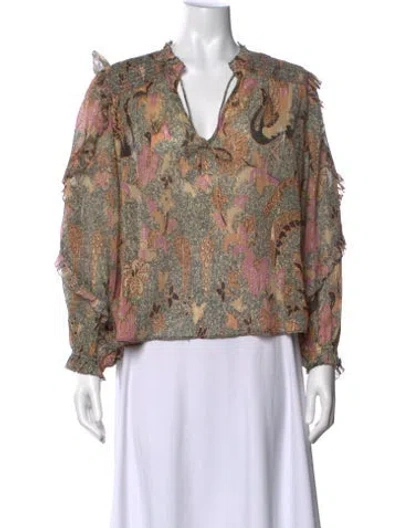 Pre-owned Ulla Johnson Printed V-neck Blouse W/ Tags In Neutral