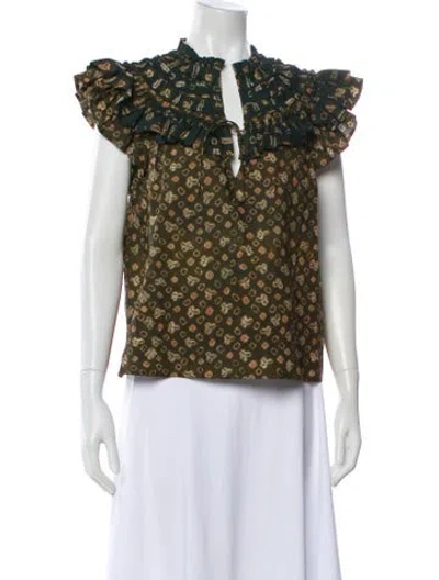 Pre-owned Ulla Johnson Printed V-neck Blouse In White