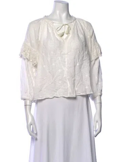 Pre-owned Ulla Johnson Printed V-neck Blouse In White