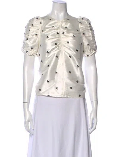 Pre-owned Ulla Johnson Printed V-neck Blouse In White