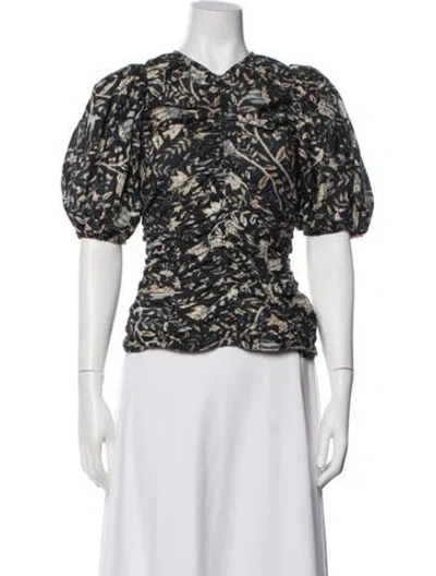 Pre-owned Ulla Johnson Printed V-neck Blouse In White