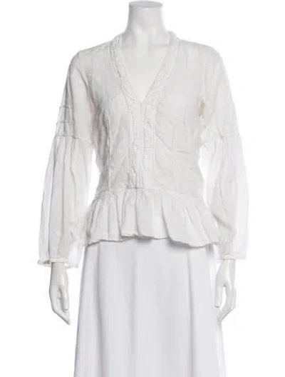 Pre-owned Ulla Johnson Printed V-neck Blouse In White
