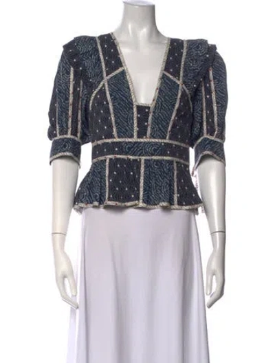 Pre-owned Ulla Johnson Printed V-neck Blouse In White