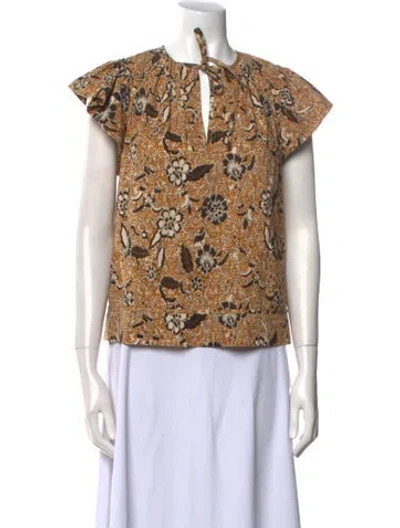 Pre-owned Ulla Johnson Printed V-neck Blouse In Yellow