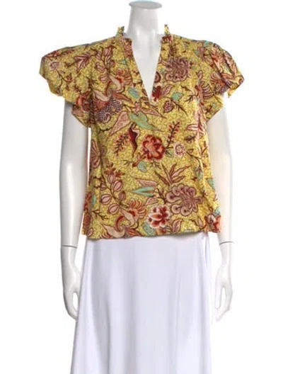 Pre-owned Ulla Johnson Printed V-neck Blouse In Yellow