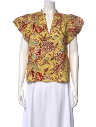 Pre-owned Ulla Johnson Printed V-neck Blouse In Yellow