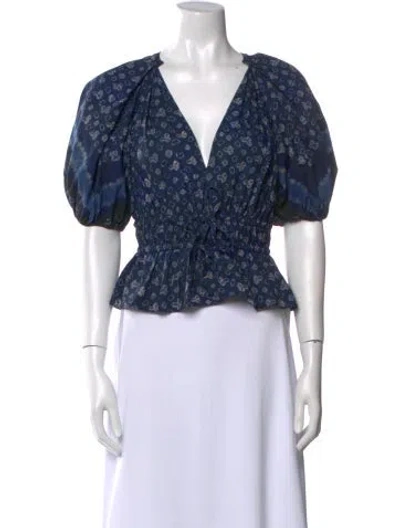 Pre-owned Ulla Johnson Printed V-neck Crop Top In Multi