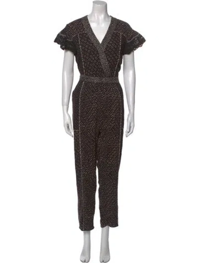 Pre-owned Ulla Johnson Printed V-neck Jumpsuit In Black